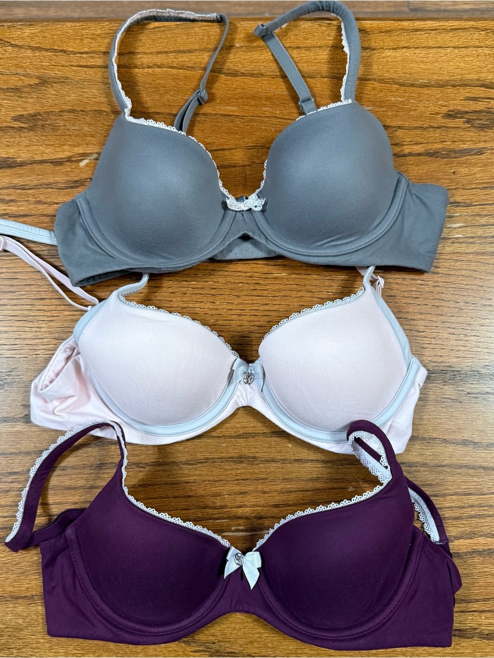 Victoria's Secret Bra Trio — Gray, Blush, Plum